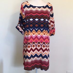 Zig Zag Print Scoop Neck Shift Dress Sz L